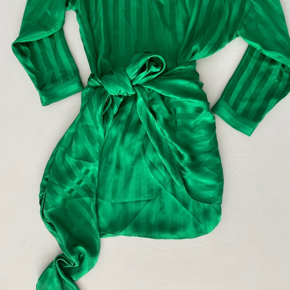 Michelle Mason Long Sleeve Mini Wrap Dress Green - Picture 6 of 10